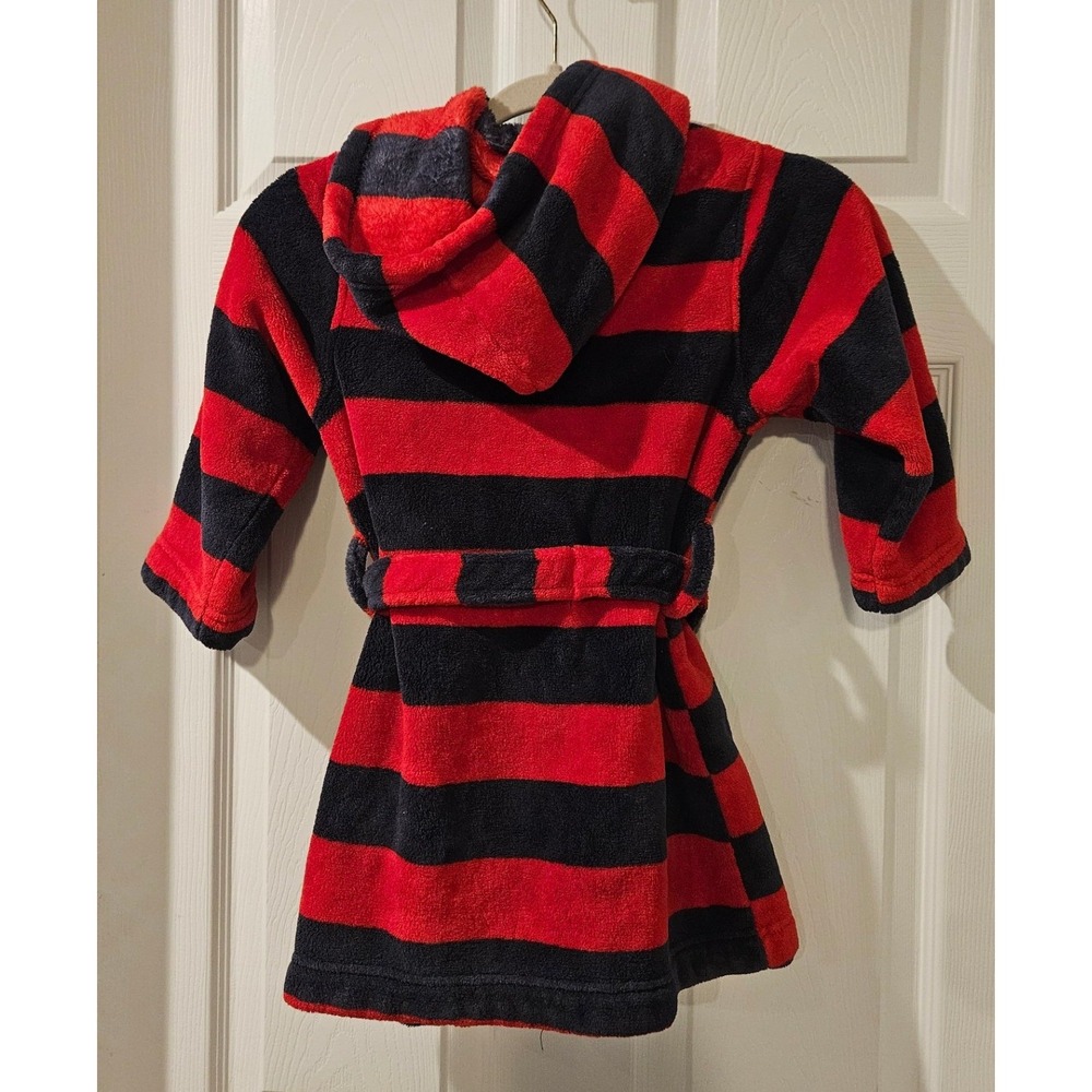 Tucker + Tate Boys Plush Hooded Robe Size 4 Red Navy Stripe Belted Cozy - Picture 4 of 4